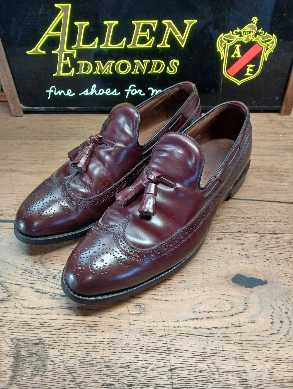 Allen Edmonds Men’s Burgundy Berwick Tassel Wingtip Loafers